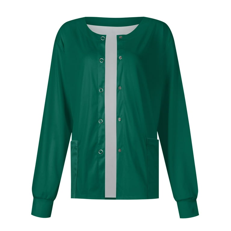 ZKIRBJV Womens Green Lab Coat Long Sleeve Warm-Up Snap Front