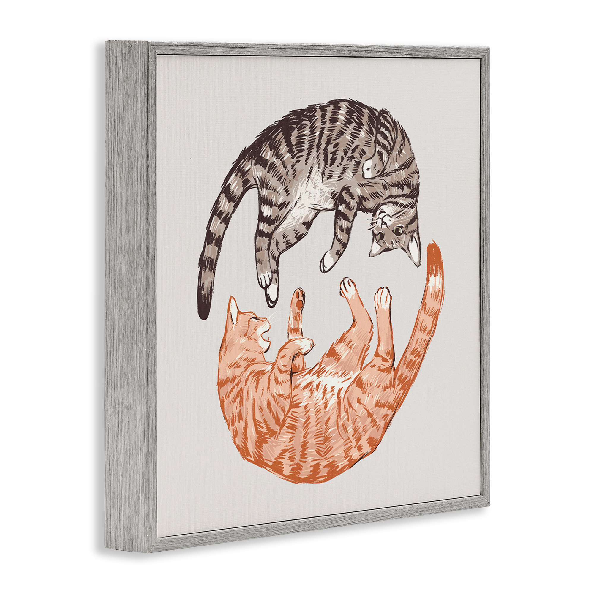 Stupell Industries Tabby Cats Duo Animals & Insects Painting Gray Framed Art Print Wall Art, 17 x 17