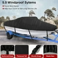 thumbnail image 3 of Teblint Waterproof Boat Cover, 17-19ft Trailerable Boat Cover, 420D Heavy Duty Oxford Mooring Cover for V-Hull Boat Runabouts with 5 Straps, Storage Bag (Black), 3 of 9