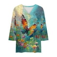 thumbnail image 4 of CYMMPU Floral Printed 3/4 Sleeve Blouses for Women Dressy Casual Loose Fit Tunic Tops Fall Trendy Shirts V Neck Spring Tops Plus Size T-Shirt Multicolor XXXL, 4 of 4