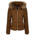 thumbnail image 3 of BodiLover, Women's, Winter Quilted Puffer Short Coat Jacket Plus Sizewith Removable Faux Fur Hood and Zipper, Camel, 3X, 3 of 4