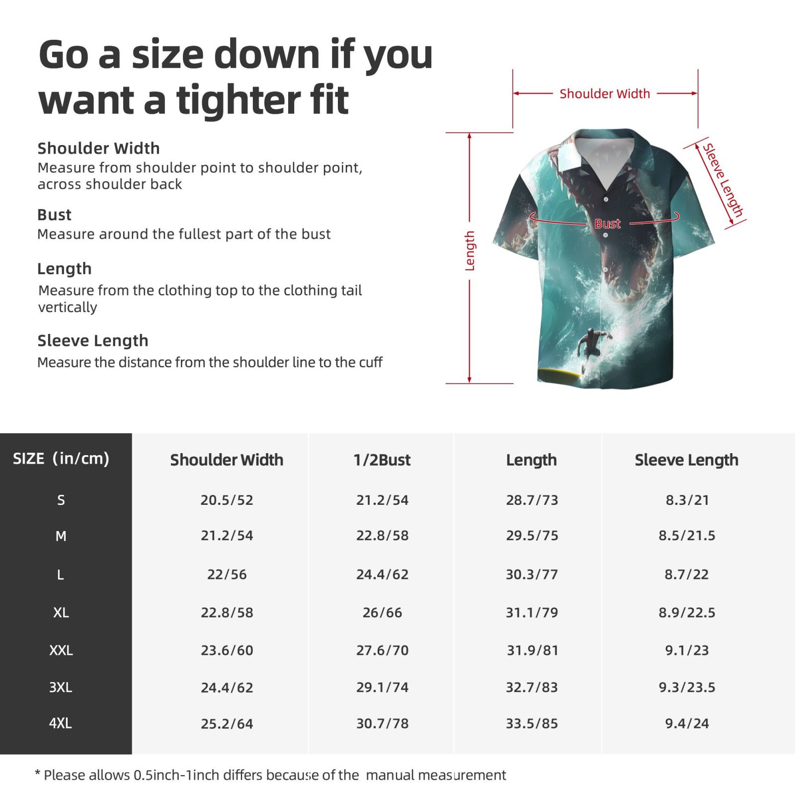 Kdxio Men's Hawaiian Shirt for Men Short Sleeve Shirt Surfing Shark Summer Casual Holiday Beach Button Down T-Shirts