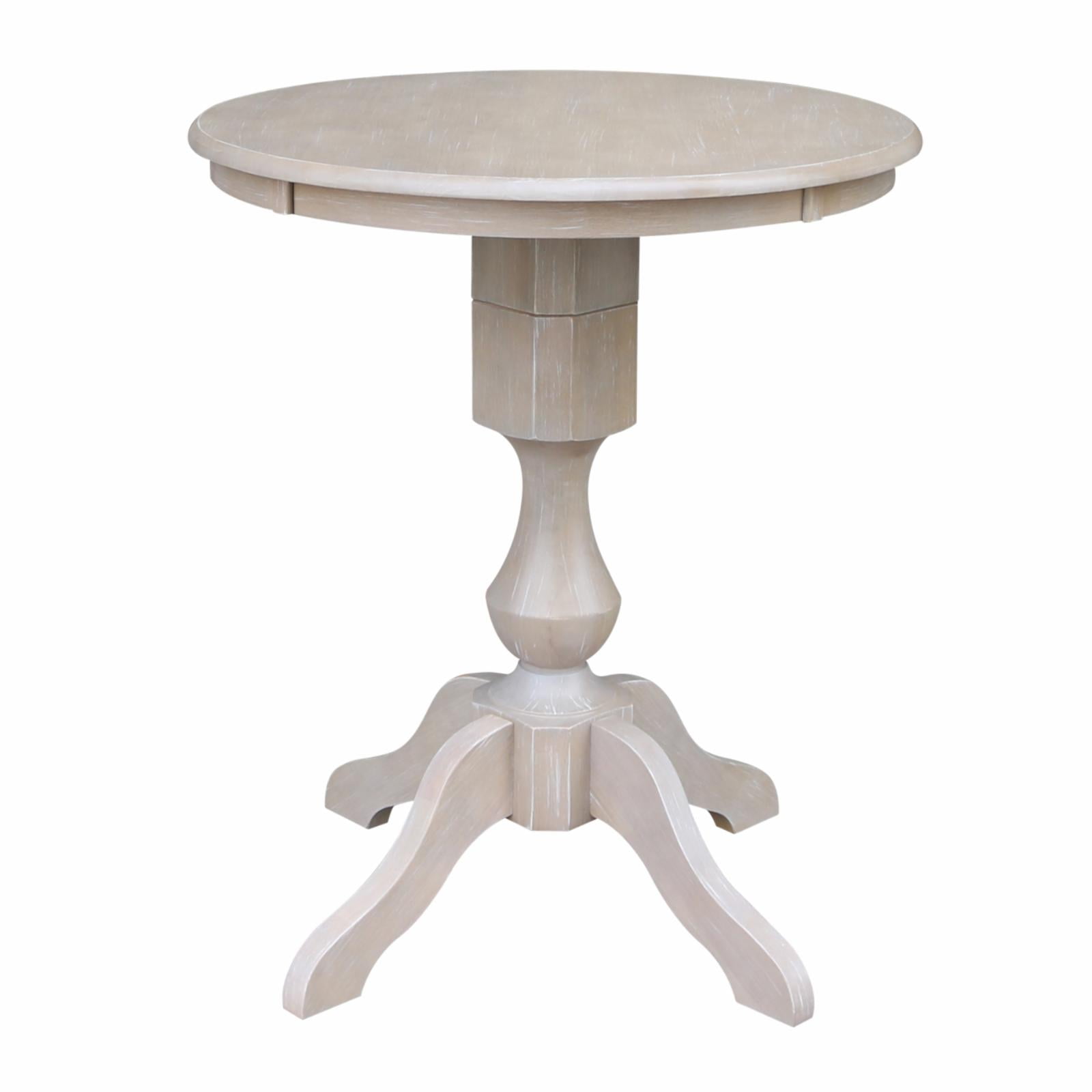 Solid Wood 30" x 30" Round Pedestal Dining Table in Washed Gray Taupe