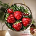 thumbnail image 2 of 2D Flat, 1pc Strawberry Suncatcher Round Acrylic Sign Vibrant Red Berries Green Leaves Art Deco Wall Decor, No Electricity Needed for Spring Summer Home, Porch, Window Decoratio.8inch, 2 of 7