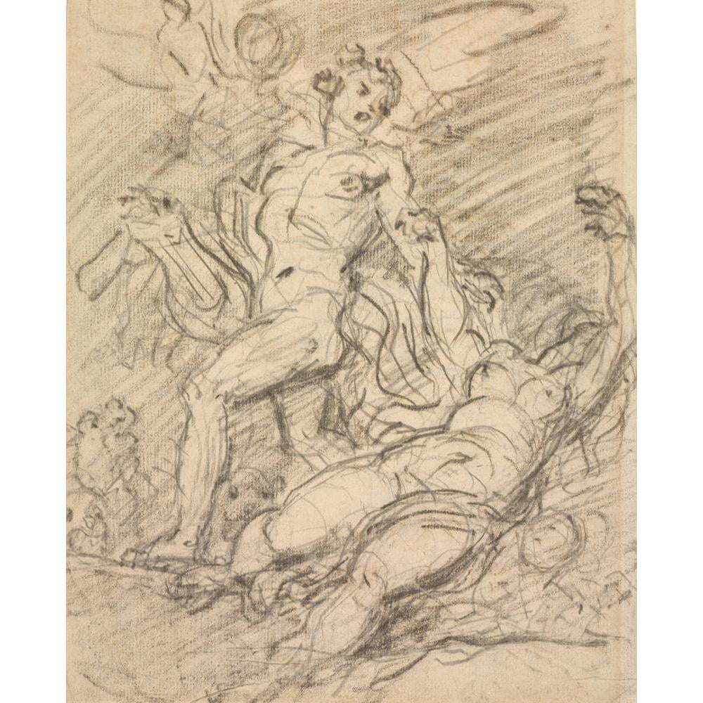 Jean-Honoré Fragonard 12x14 Black Modern Framed Museum Art Print Titled - Orpheus and Eurydice (Recto) (C. 1761)