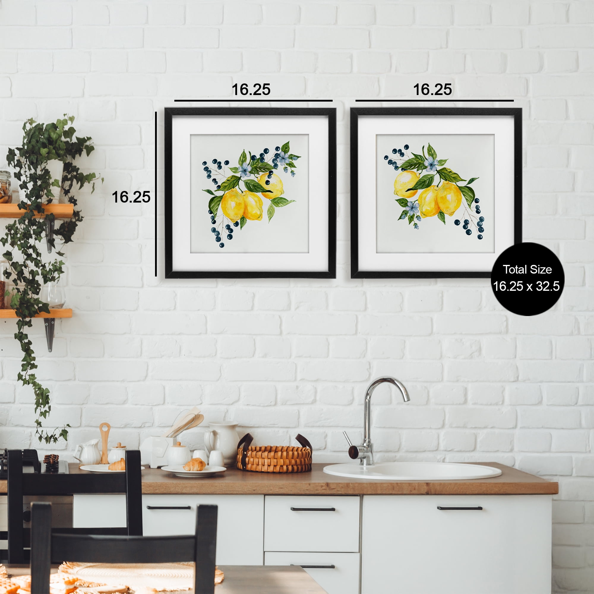 Stupell Industries Citrus & Berries Cluster 2 Piece Black Framed Print Under Glass Set, design by Livi Finn