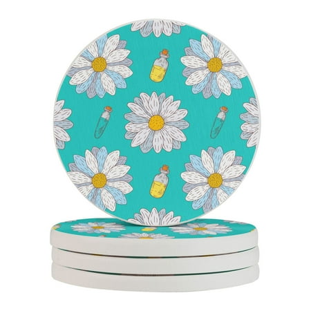

Circular Drink Coasters Set Flower Pattern Background Beautiful Home Decor Diatomite Heat-Resistant Diatomite Protect Table Countertop