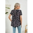 thumbnail image 3 of SHIBEVER Womens Tops Summer Tunic Tops Short Sleeve Casual Floral Pattern V Neck T Shirts Loose Soft Cute Shirts with Button Tops Blouses, 3 of 5