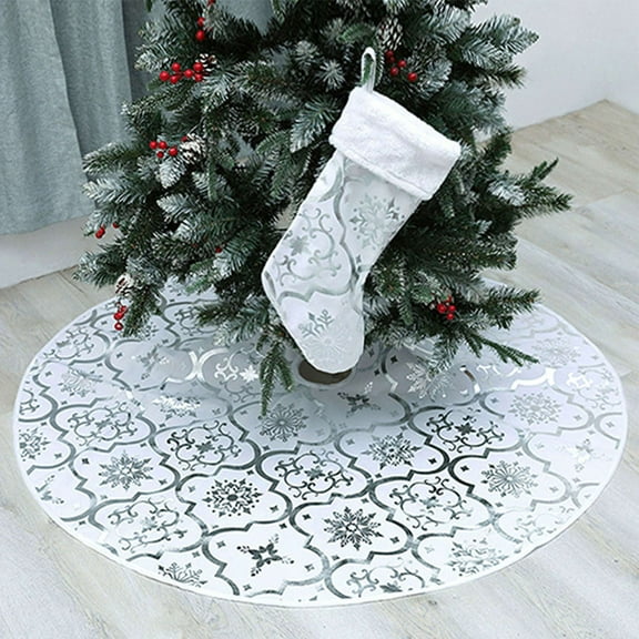 BadPiggies Christmas Tree Skirt, 48 inches Snowflake Xmas Tree Mat and Stockings for Halloween Christmas Party Decorations (Silver)