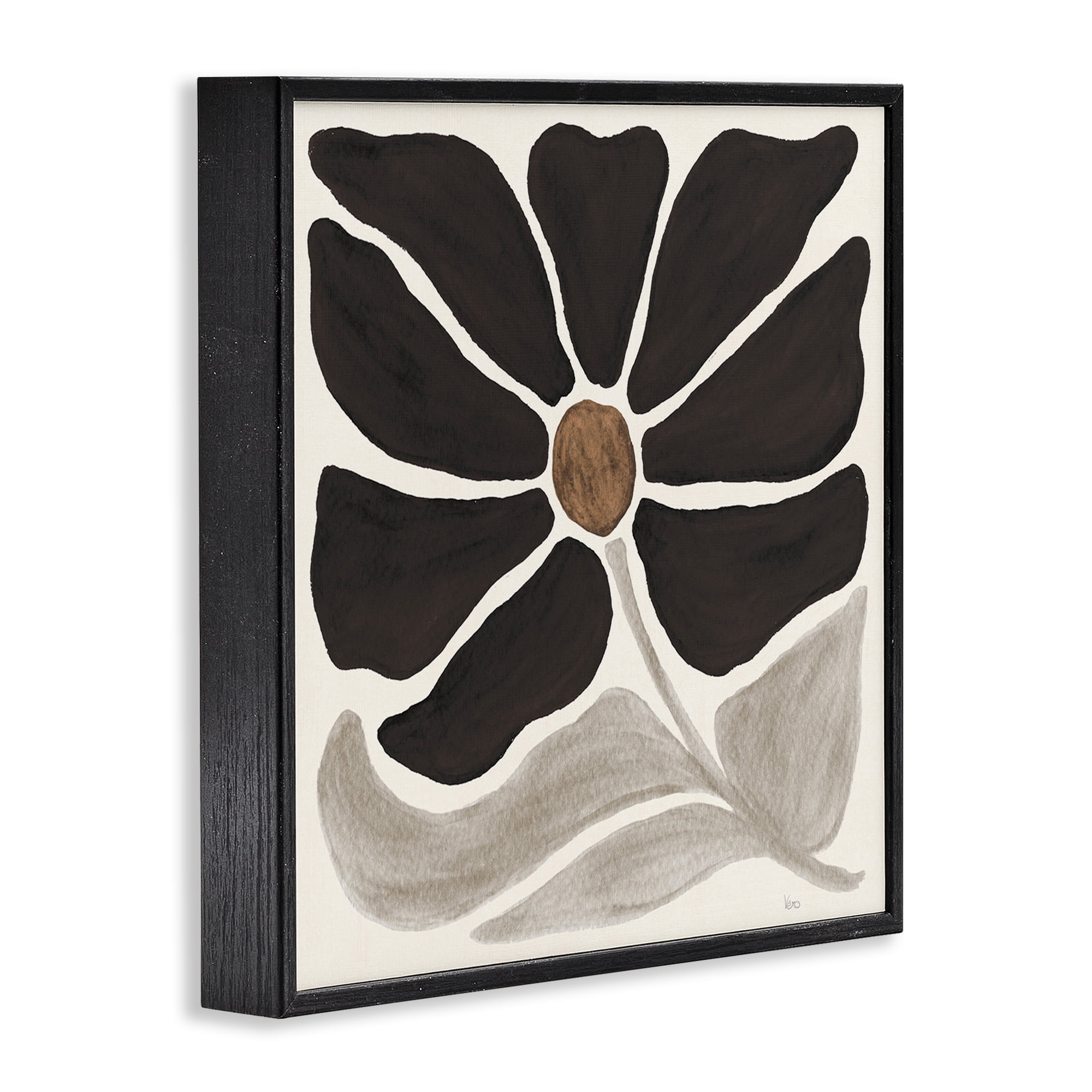 Stupell Industries Modern Neutral Flower Botanical & Floral Painting Black Framed Art Print Wall Art, 17 x 17