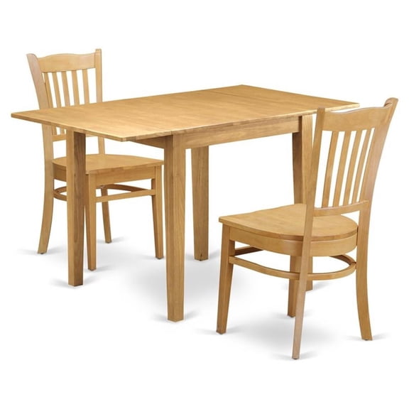 East West Furniture Norden 3-piece Wood Dining Set with Slat Back in Oak