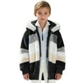 thumbnail image 4 of Ruyang Girls Fuzzy Fleece Hoodie Jacket Boys Winter Warm Furry Zip Up Coat Color Patchwork Soft Hooded Sweatshirt, 4 of 7