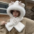 thumbnail image 2 of Furry Hat Hooded Scarf Women Cute Animal Ears Faux Fur Winter Warm Thermal Outdoor Cold Weather Fuzzy Hats with Facemask White Free, 2 of 4