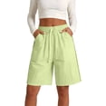 thumbnail image 4 of WCJM Loose Fit Flat Cloth Shorts for Women High Waist Elastic Drawstring Knee Length Casual Daywear with Pockets Casual Pants for Women, 4 of 7