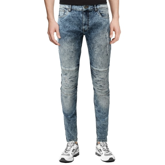 RAW X Mens Slim Fit Moto Jeans, Light Wash, 40X32