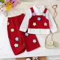 thumbnail image 2 of Xyant Toddler Baby Girl Clothes Outfit Long Sleeve Blouse Polo Shirt Top 3D Flower Vest Pants 3 Piece Outfits Set (Red,18-24 Months), 2 of 7