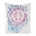 thumbnail image 1 of Groovy Soft Flannel Fleece Throw Blanket, Classic Hand Drawn Style Peace Sign and Swirls Freedom Change Hope Roll, Cozy Plush for Indoor and Outdoor Use, 50" x 60", Pink Blue White, by Ambesonne, 1 of 6
