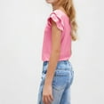 thumbnail image 5 of lcziwo Girls T Shirts Ruffle Short Sleeve Round Neck Loose Blouse Summer Solid Color Casual Kids Tee Tops Pink, 5 of 7