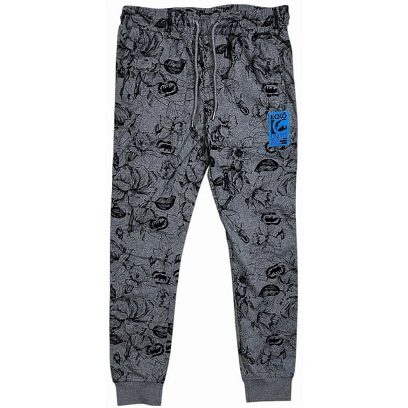 Ecko Unltd Men's Sweatpants Tropical Print Striped Side Tape Fleece Jogger (Small, Grey)