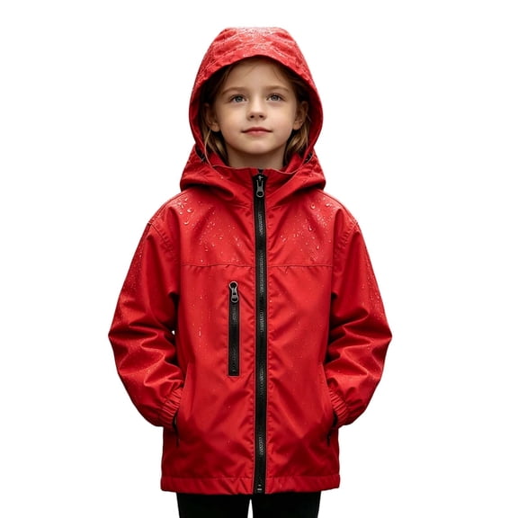 ZACPNCV Kids Waterproof Rain Jacket Boys Girls Hooded Windbreaker with Pockets, Lightweight Waterproof Windproof Full Zip Rain Coat,Red