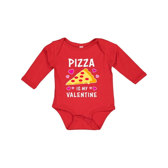 Inktastic Pizza is My Valentine with Hearts Boys or Girls Long Sleeve Baby Bodysuit
