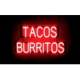 thumbnail image 1 of SpellBrite TACOS BURRITOS LED Sign for Business. 29.0" x 15.0" Red TACOS BURRITOS Sign Has Neon Sign Look With Energy Efficient LED Light Source. Visible from 500+ Feet, 8 Animation Settings., 1 of 4