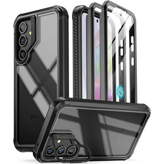 Poetic Guardian Case for Samsung Galaxy A35 5G 2024, [Built-in Camera Stand] [Screen Protector Work with Fingerprint ID], Black/Clear