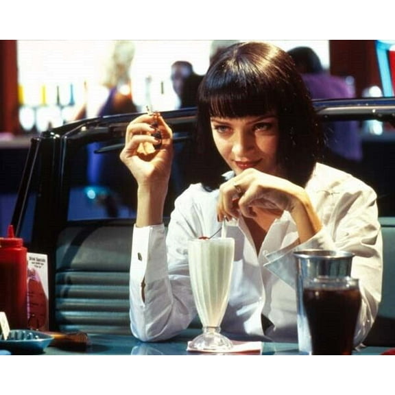 Uma Thurman with cigarette and milkshake from Pulp Fiction 8x10 inch photo