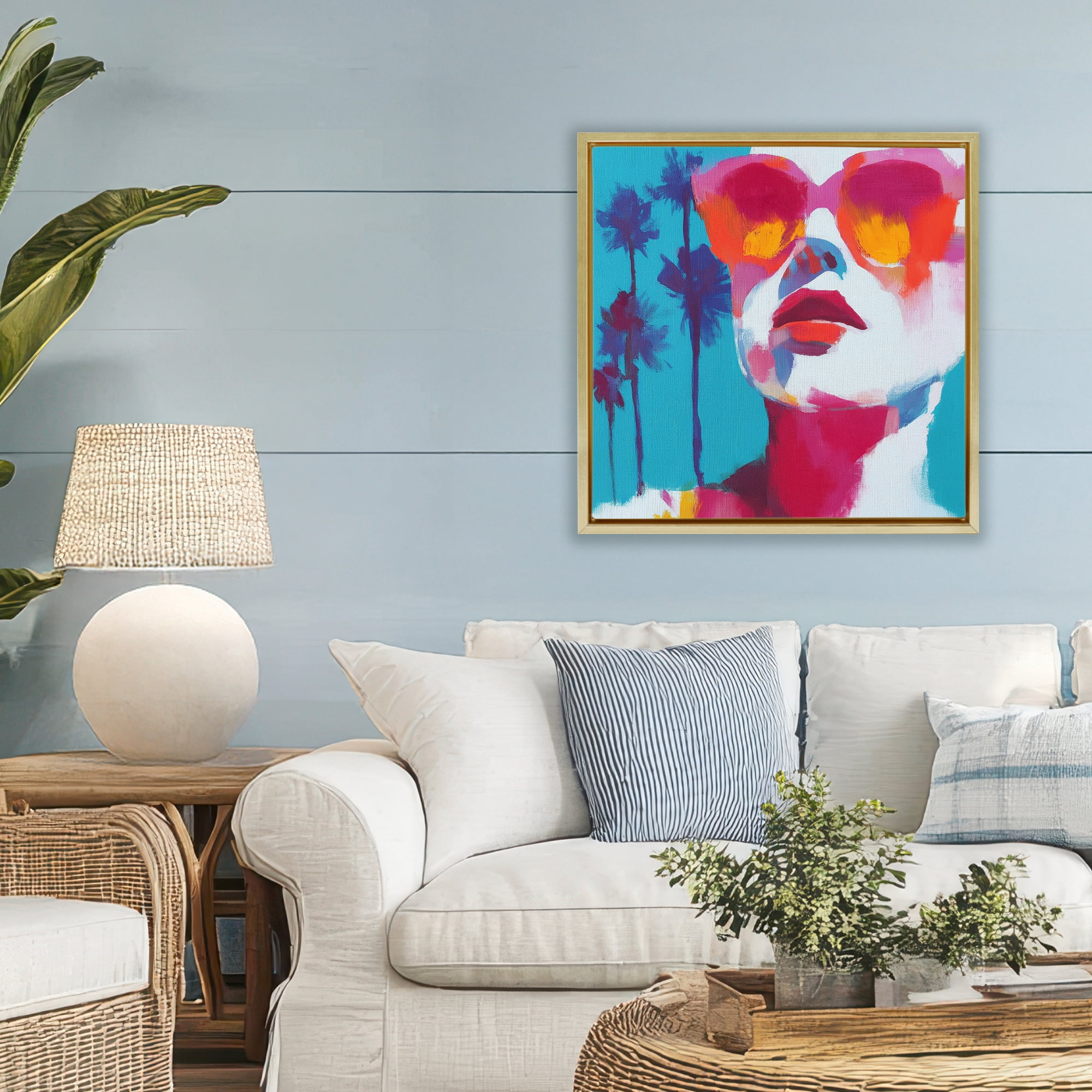 Stupell Industries Expressive Palm Tree Gaze Gold Framed Floater Canvas Wall Art, design by Chromatic Storm Studio