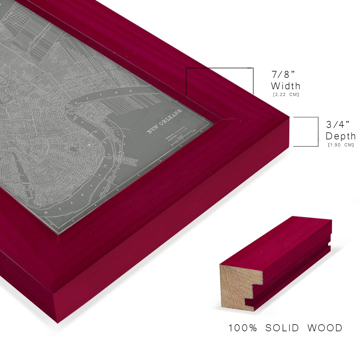 City Map of New Orleans -Framed Print w/glass-Cherry Red