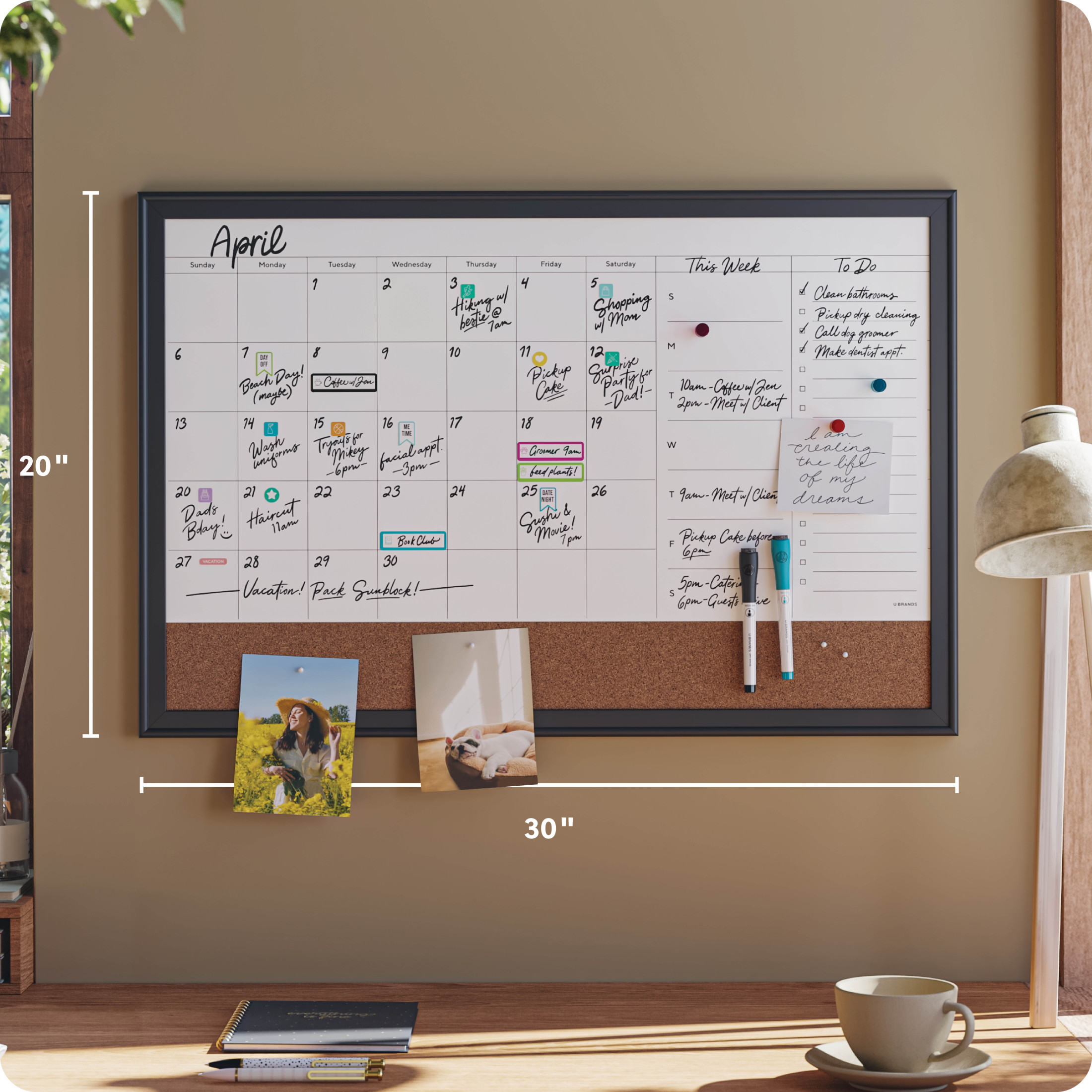 U Brands 30x20 Magnetic Dry Erase Calendar Planner Board photo 2