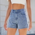 thumbnail image 3 of SWSMCLT Women's Jean Shorts Metallic Denim Shorts Fashion Casual Shorts Pocket Mid Thigh Mid Rise Western Blue Small, 3 of 5