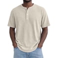 thumbnail image 2 of Aobny Mens T Shirt Waffle Plain Baggy Tshirts Short Sleeve Big & Tall Henley Tee Shirts,Khaki,L, 2 of 4