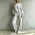 thumbnail image 2 of YHCY Womens 2 Piece Ribbed Knit Outfit Long Sleeve Crew Neck Tunic Sweatshirt Basic Straight Wide Leg Sweatpant Lounge Trendy Suits Oversized Dressy Sets Travel Vacation Sweatsuit Light Ashy M, 2 of 7