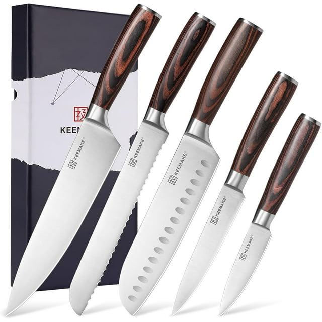 KEEMAKE Chef Knife Set Kitchen Knives - Professional Japanese Kitchen Knife Set of 5 - Razor Sharp Chopping Cooking Meat Cutting Knife