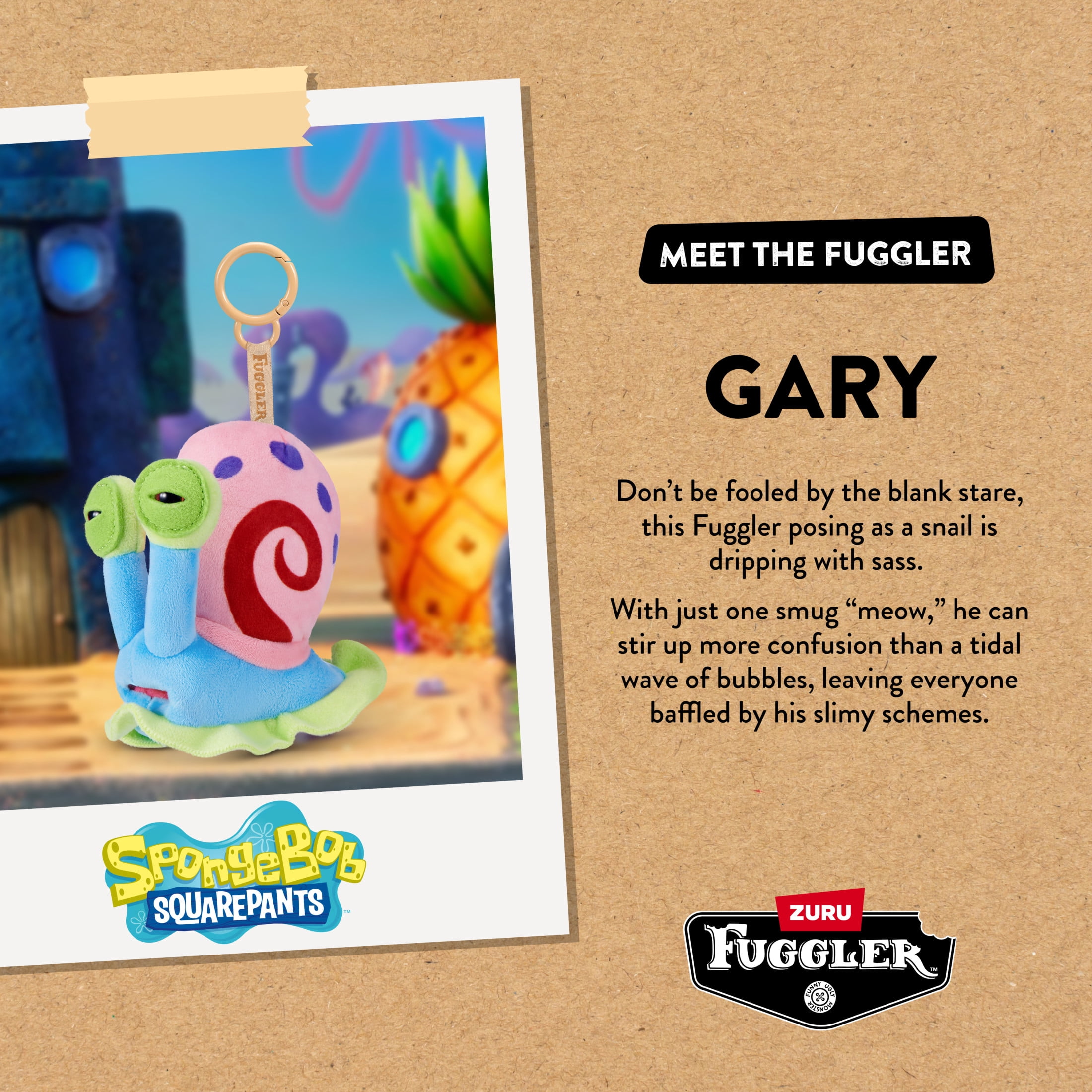 Fuggler SpongeBob Key Rings 5 inch (Gary The Snail), Funny Ugly Monster Plush Keychain by ZURU