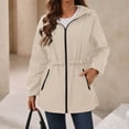 thumbnail image 3 of Dvprdro Women Water Resistant Zip Up Hooded Jacket Long Sleeve Ruffle Drawstring Waist Versatile Casual Outerwear with Zipper Side Pockets for Daily Outdoor Spring Autumn Wear, 3 of 8