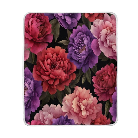 Wobogo Lush Peonies Flannel Fleece Bed Blanket as Bedspread Coverlet Sofa blankets (50x60in) Soft Lightweight Warm and Cozy