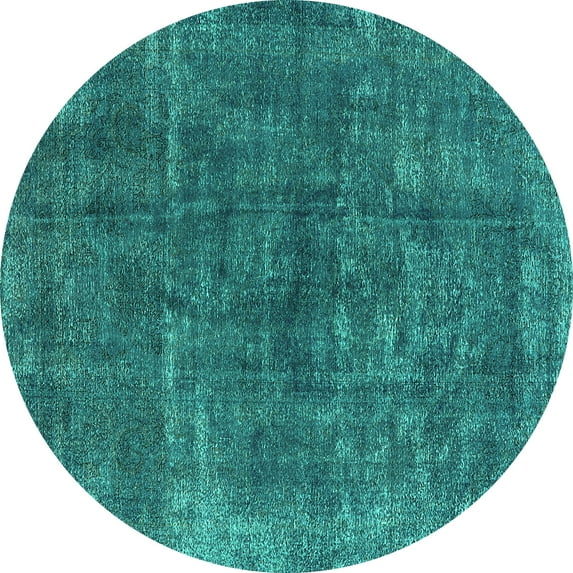 Ahgly Company Machine Washable Indoor Round Oriental Turquoise Blue Industrial Area Rugs, 3' Round