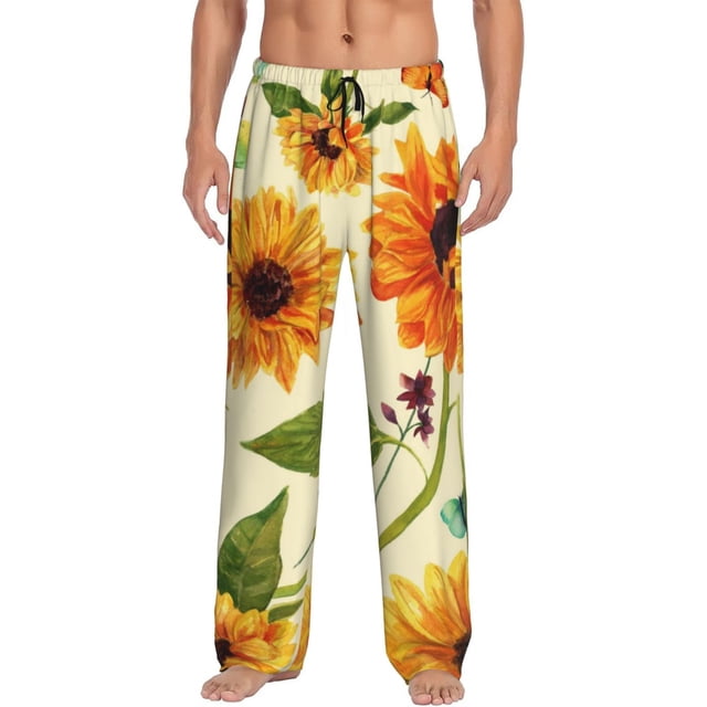 Balery Sunflowers And Butterflies Pantalones de pijama para hombre, pijama ultraligero, pantalón de descanso-X-Large