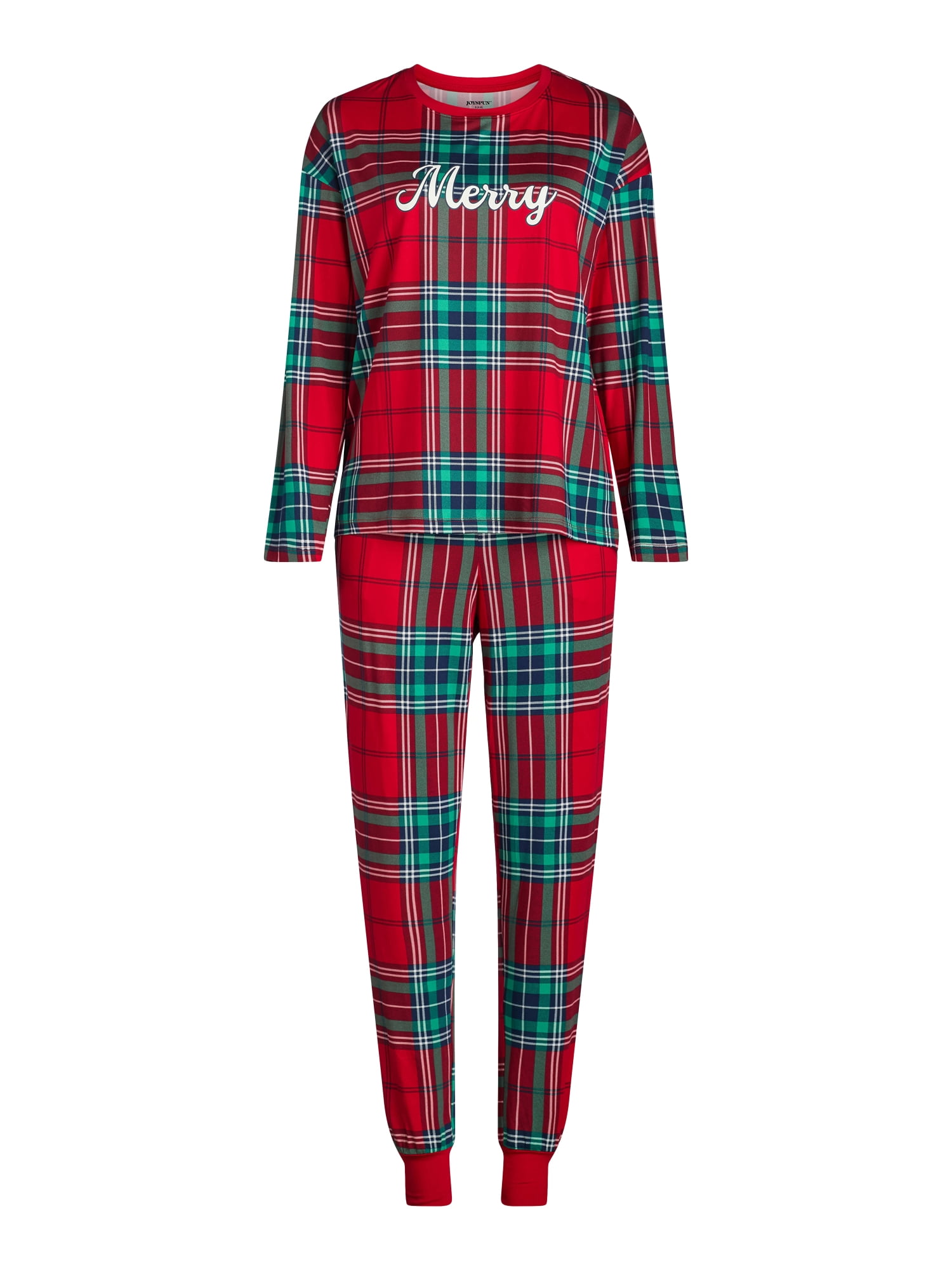 Joyspun Women’s Long Sleeve Tee and Jogger Pants Pajama Set, 2-Piece, Sizes S-3X