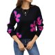 thumbnail image 1 of Suéteres Florales para Mujer, con Rayas de Colores Contrastantes, Cuello Redondo, Larga, Jerseys de Punto Holgados Negro L, 1 of 10