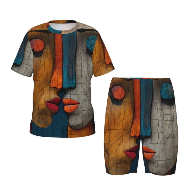 Fotbe Abstract Colorful Duality Pijama Estampada de 2 Piezas para Niños – Ropa de Dormir de Manga Corta Cómoda para Niños y Niñas, Camiseta y Shorts de Algodón-Small