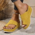 thumbnail image 3 of Rokment Leopard Platform Wedges Flip Flops for Women Comfortable Suede Orthopedic Arch Support Walking Sandals Trendy Casual Beach Summer Chunky Thongs Dress Slip on Yellow Size 7.5, 3 of 8