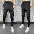thumbnail image 3 of Pantalones ajustados de talle alto y talla grande para hombre, pantalones con trenzas para hombre, ropa informal fina vintage, ropa de vestir de primera calidad, 3 of 5
