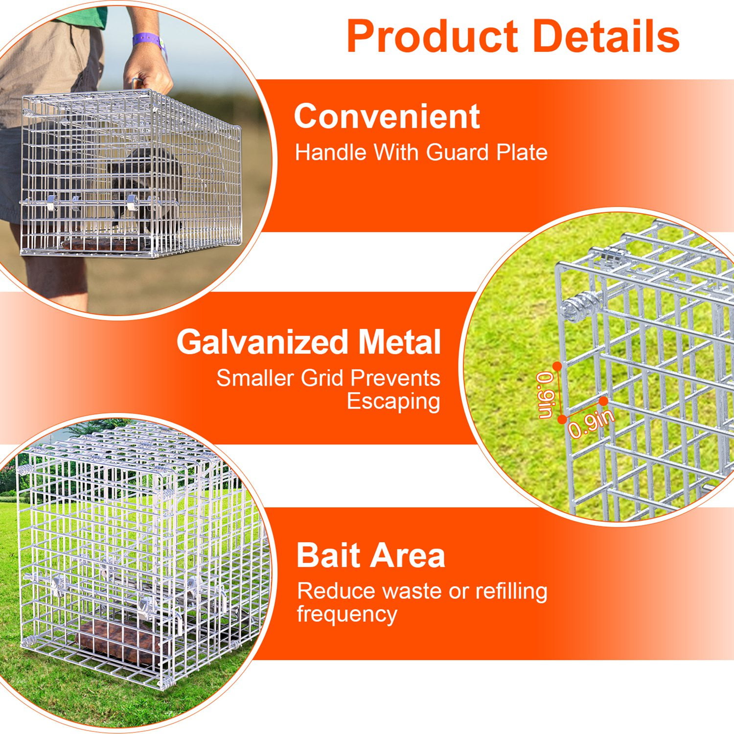 Upgraded 25.6" Humane Live Animal Cage Trap Heavy Duty Folding Squirrel Trap Live Raccoon Trap for Stray Cats Raccoons Squirrel Skunk Mole Catch and Release