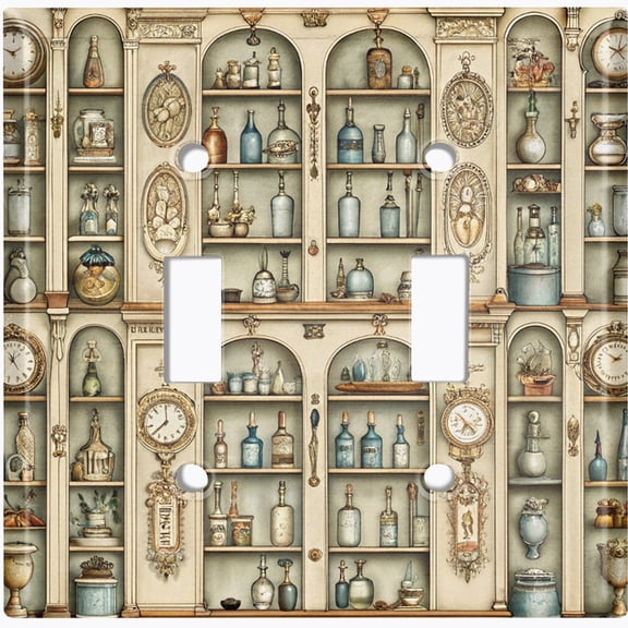 Metal Light Switch Wall Plate Outlet Cover (Printed Image of Victorian Medicine Cabinet - Double Toggle)