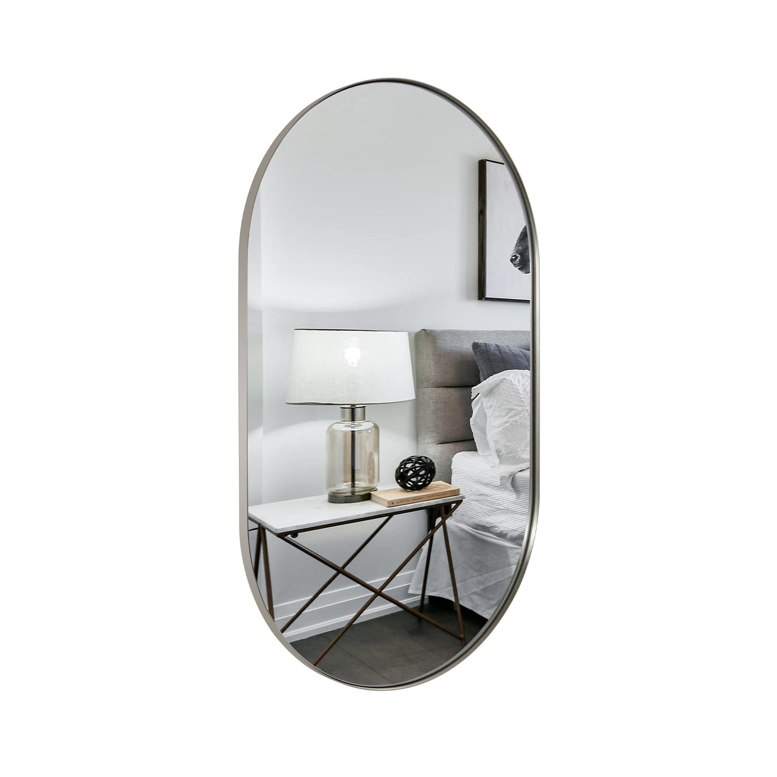 ANDY STAR Chrome Oval Mirror for Bathroom, 24x40 Inch Chrome Mirror