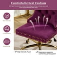 thumbnail image 2 of PAPROOS Vanity Chair, Swivel Home Office Chair, Ergonomic Home Desk Chair with Golden Metal Base, Adjustable Height, Velvet Upholstered Tufted Button Task Chair, Purple, 2 of 10