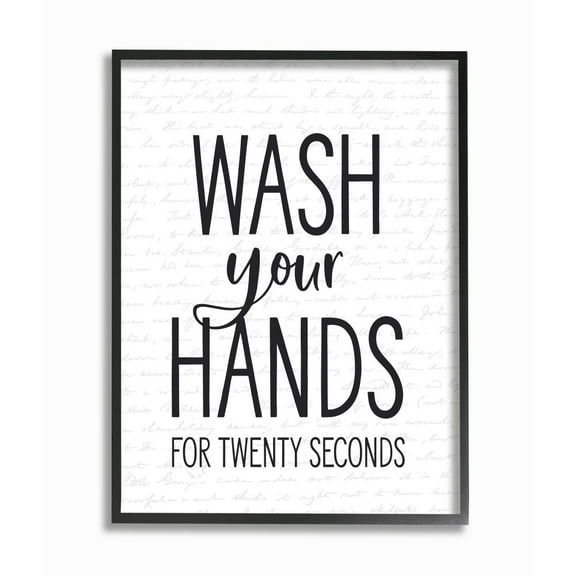 Stupell Industries Wash Your Hands Bathroom Quote Twenty Seconds Clean Framed Wall Art Design by Lettered and Lined, 11" x 14", Black Framed